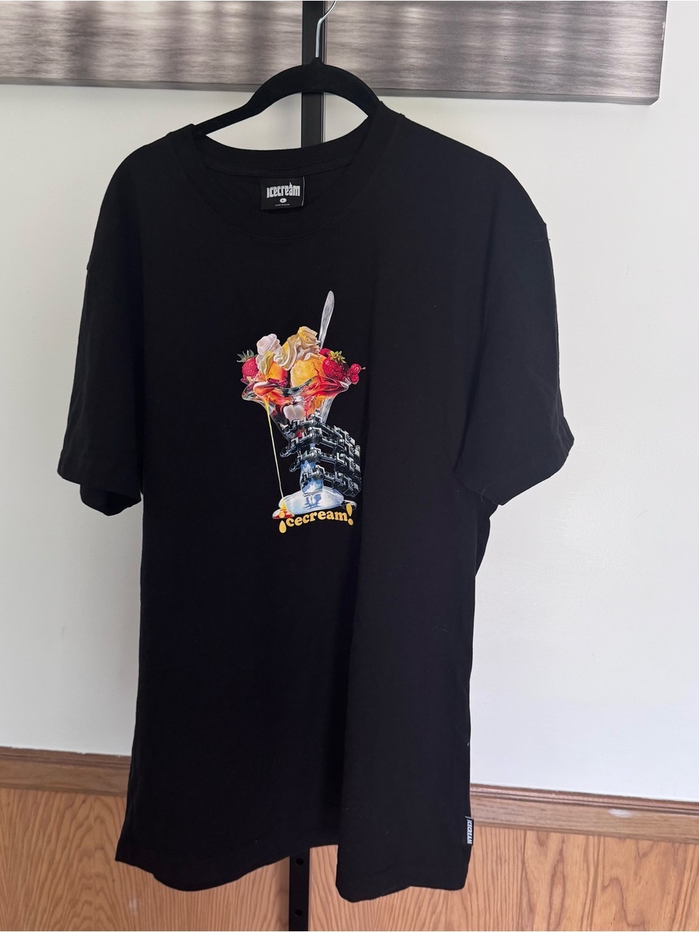 Icecream Black Tee with Colorful Sundae Graphic